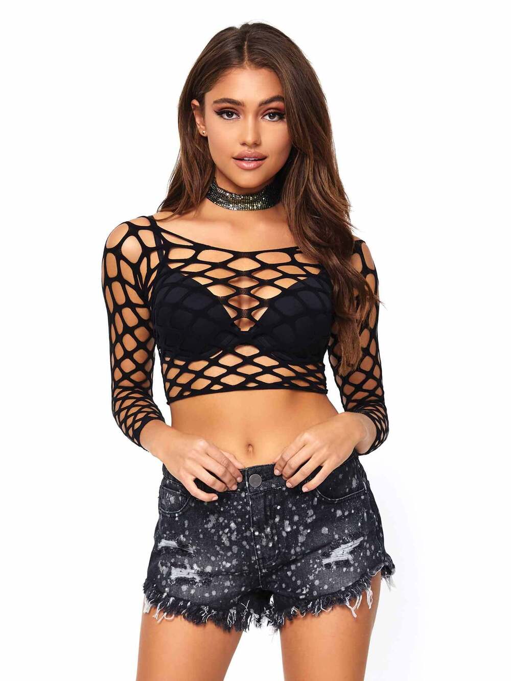 leg Avenue - Gimme More Net Crop Top - BLACK